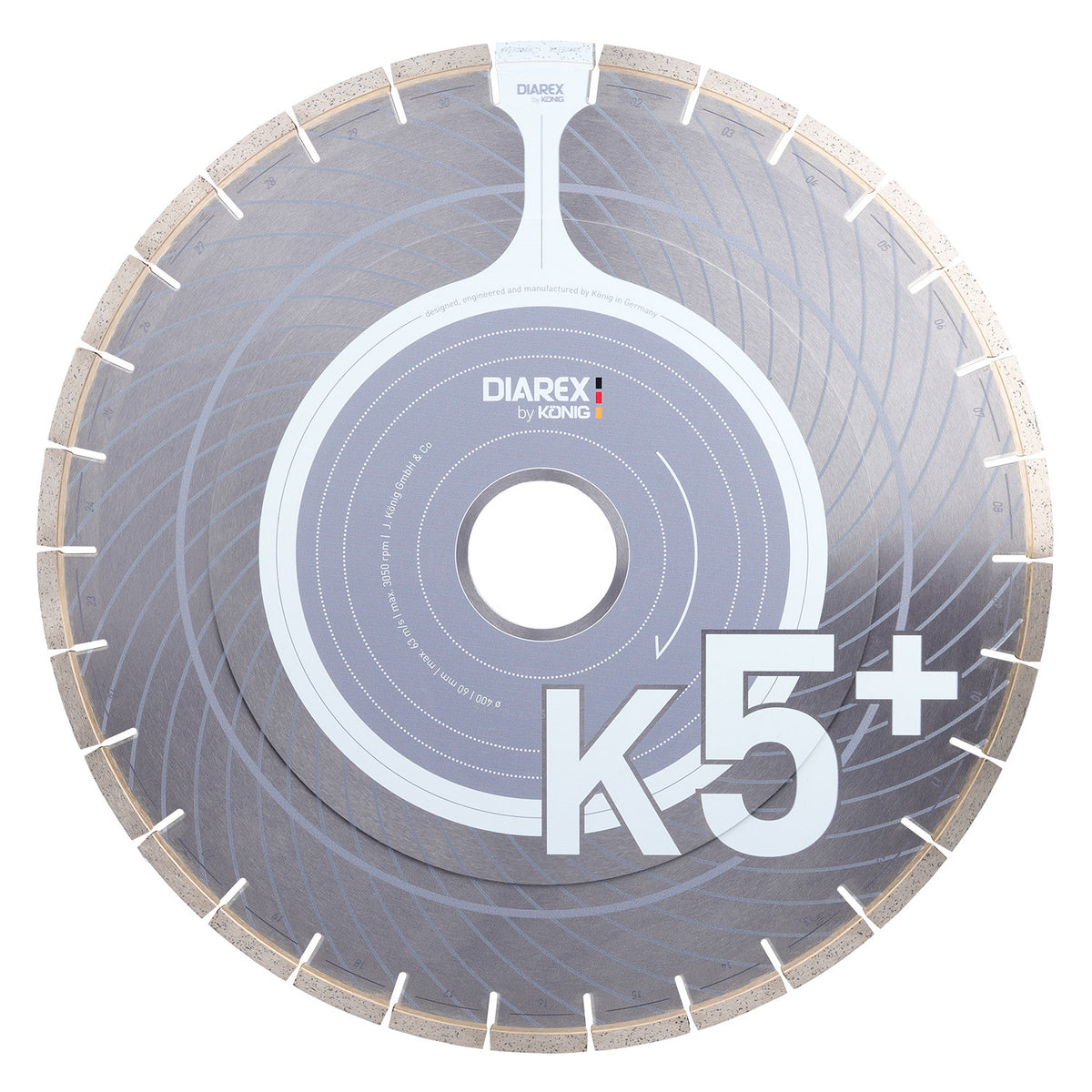 400mm Diarex K5+ Reinforced Blade - 60/50mm Bore - Breton And Donatoni Peg Holes