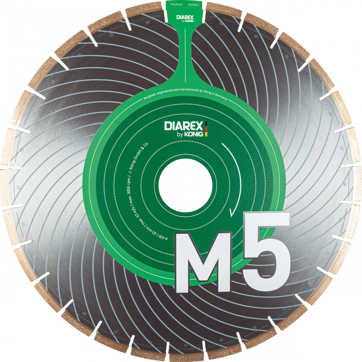 400mm Diarex M5 Marble Blade 60mm Bore with Breton & Donatoni Holes