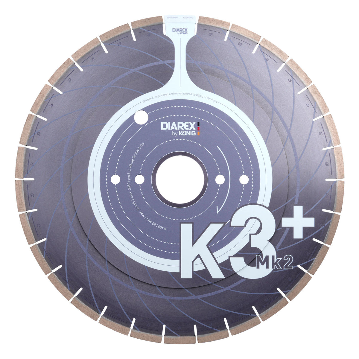 400mm Diarex K3+ Mk2 Reinforced Blade - 60/50mm Bore - Breton And Donatoni Peg Holes
